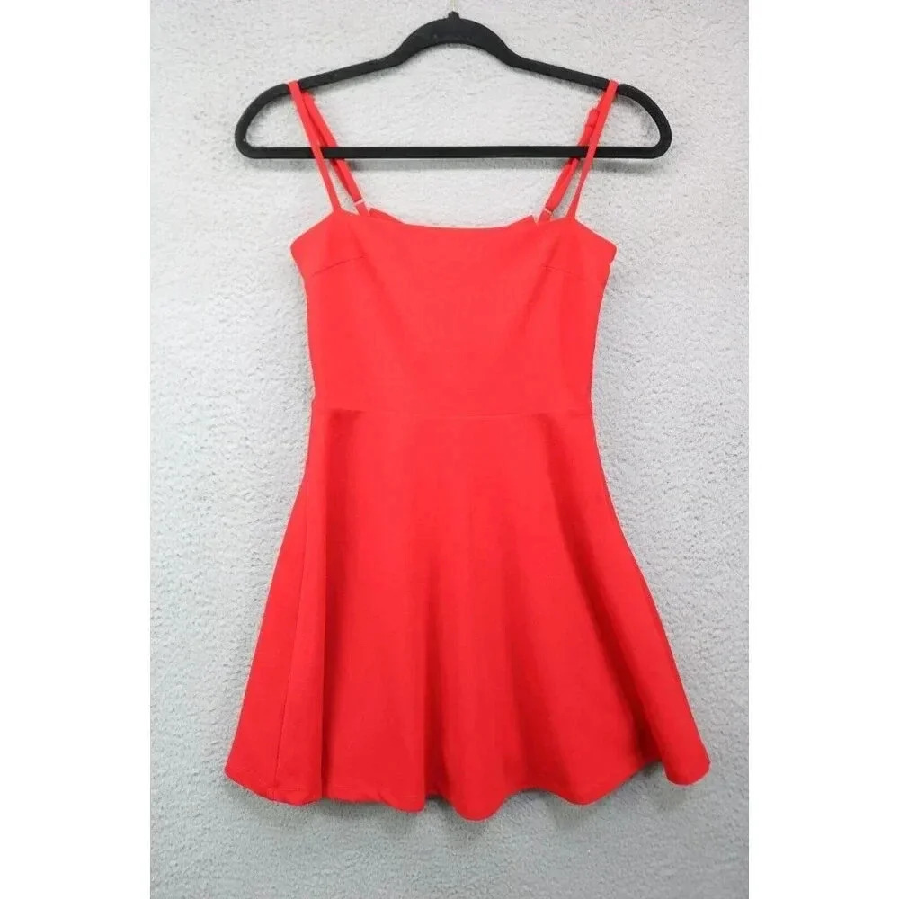 LuLus Red Cut-Out Dress-Size XS-New without Tags-Bow-Straps-Empire Waist-Lined